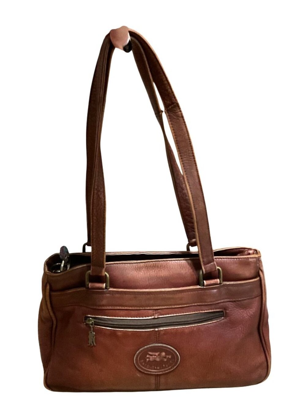 Vtg American Angel Leather Shoulder Bag Purse Carmel Brown Charm 13 X 8 X 4